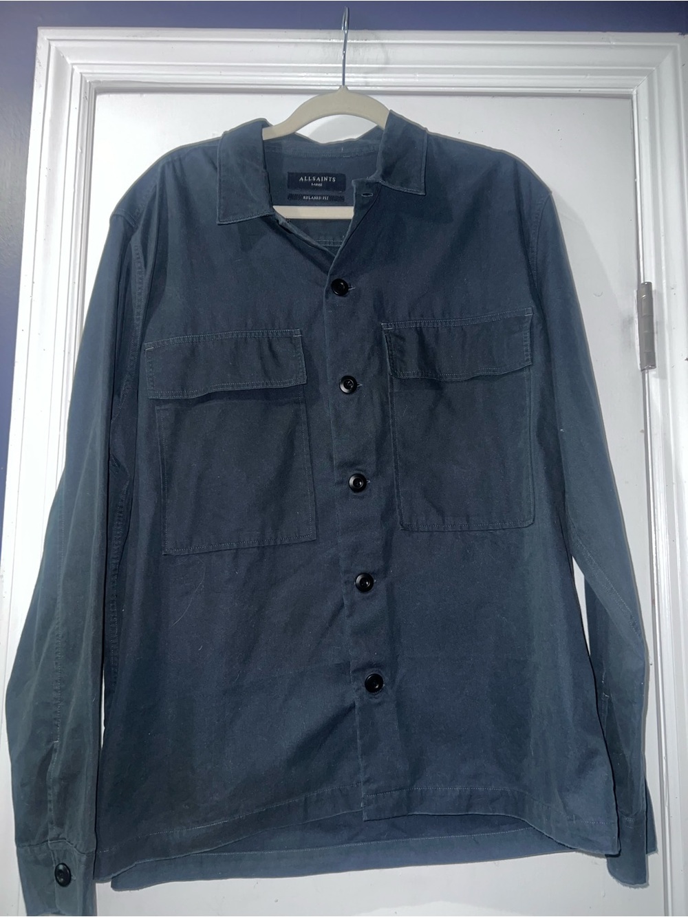 AllSaints Men's Casual Button-Down Shirt Jacket in Dark Navy